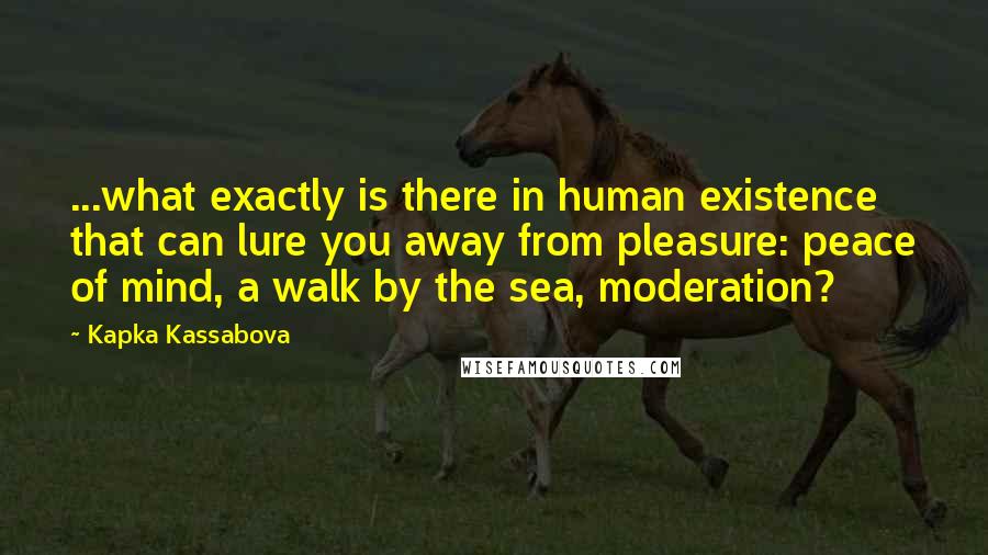 Kapka Kassabova Quotes: ...what exactly is there in human existence that can lure you away from pleasure: peace of mind, a walk by the sea, moderation?