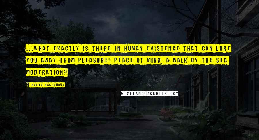 Kapka Kassabova Quotes: ...what exactly is there in human existence that can lure you away from pleasure: peace of mind, a walk by the sea, moderation?