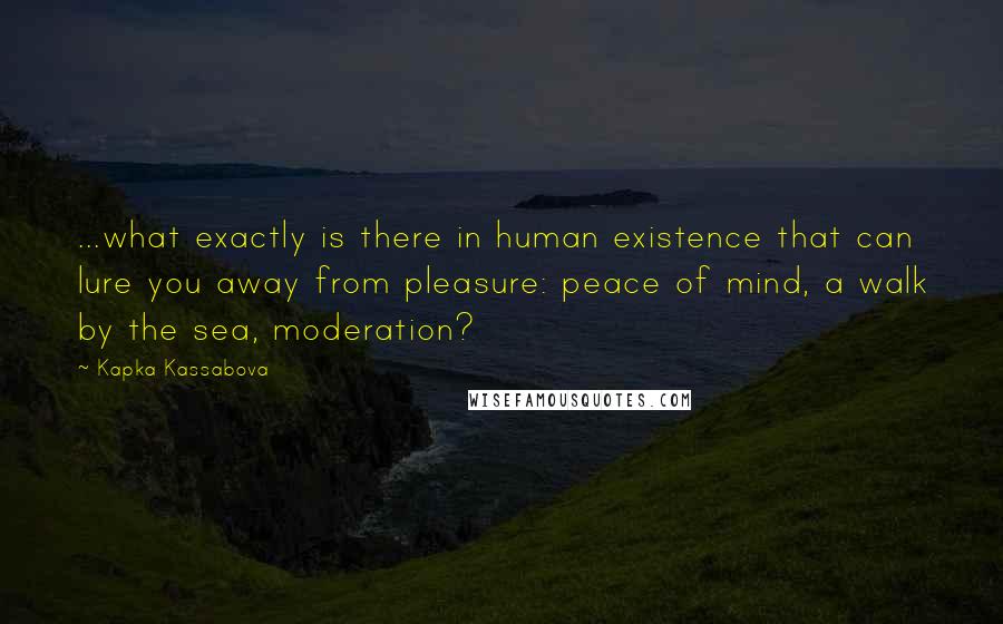 Kapka Kassabova Quotes: ...what exactly is there in human existence that can lure you away from pleasure: peace of mind, a walk by the sea, moderation?