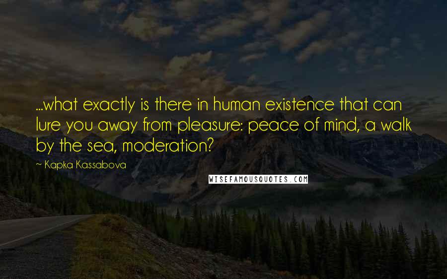 Kapka Kassabova Quotes: ...what exactly is there in human existence that can lure you away from pleasure: peace of mind, a walk by the sea, moderation?