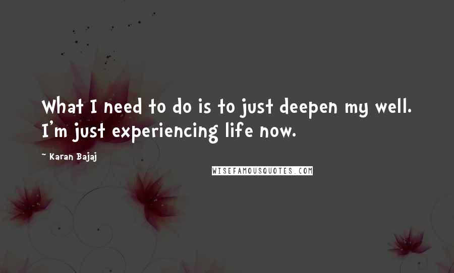 Karan Bajaj Quotes: What I need to do is to just deepen my well. I'm just experiencing life now.