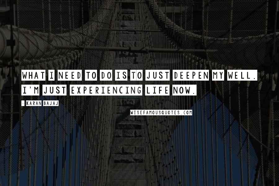 Karan Bajaj Quotes: What I need to do is to just deepen my well. I'm just experiencing life now.