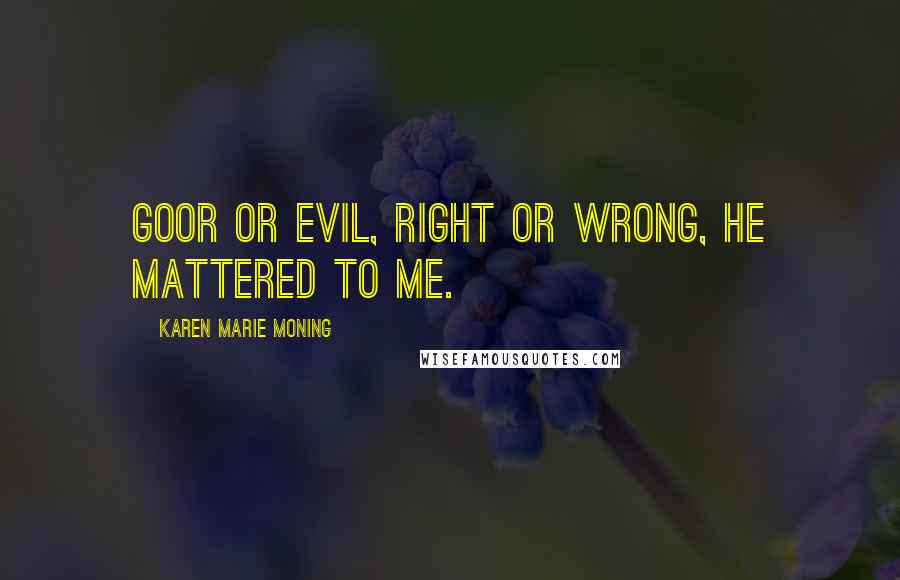 Karen Marie Moning Quotes: Goor or evil, right or wrong, he mattered to me.