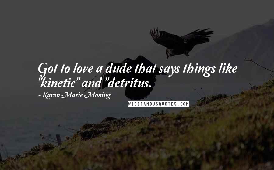 Karen Marie Moning Quotes: Got to love a dude that says things like "kinetic" and "detritus.