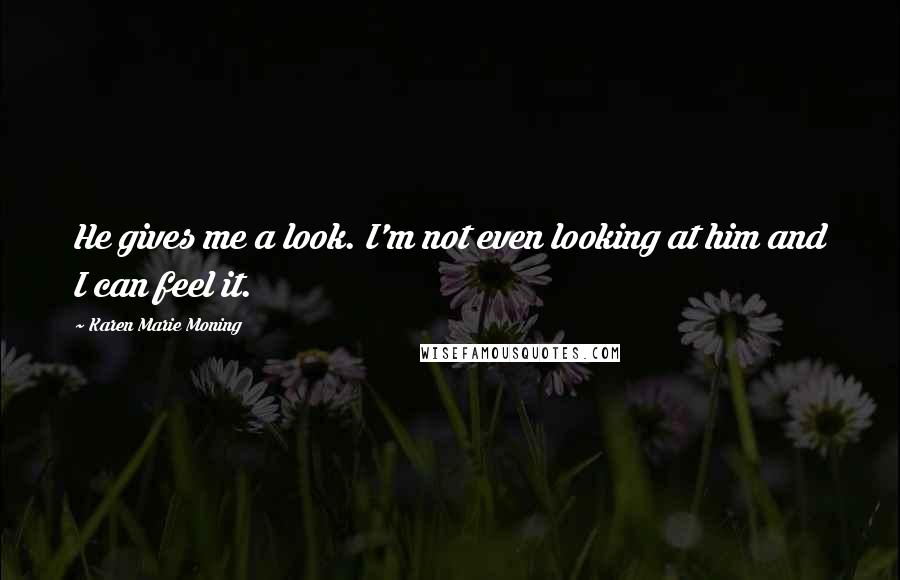 Karen Marie Moning Quotes: He gives me a look. I'm not even looking at him and I can feel it.