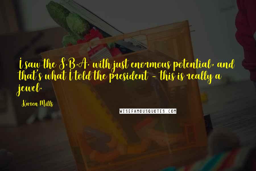 Karen Mills Quotes: I saw the S.B.A. with just enormous potential, and that's what I told the president - this is really a jewel.