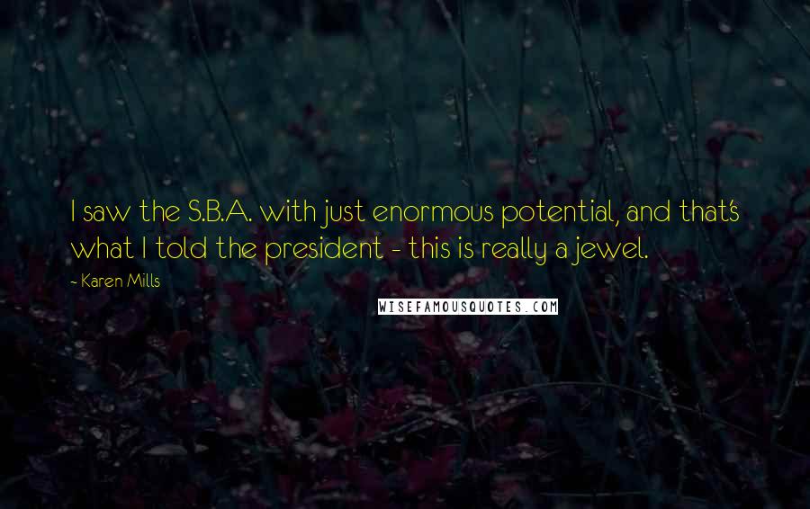 Karen Mills Quotes: I saw the S.B.A. with just enormous potential, and that's what I told the president - this is really a jewel.