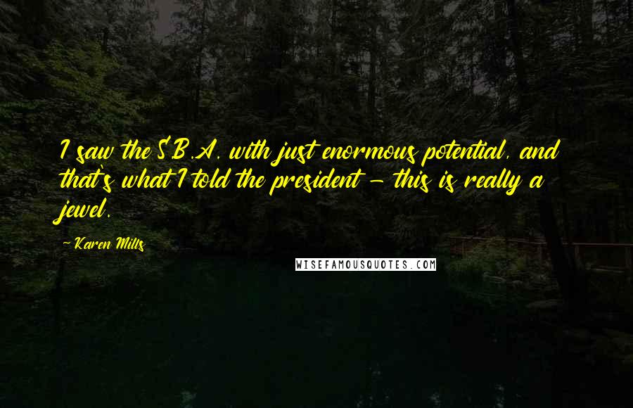 Karen Mills Quotes: I saw the S.B.A. with just enormous potential, and that's what I told the president - this is really a jewel.