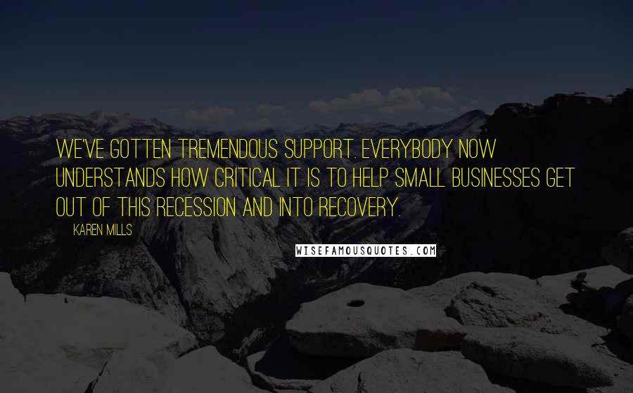 Karen Mills Quotes: We've gotten tremendous support. Everybody now understands how critical it is to help small businesses get out of this recession and into recovery.