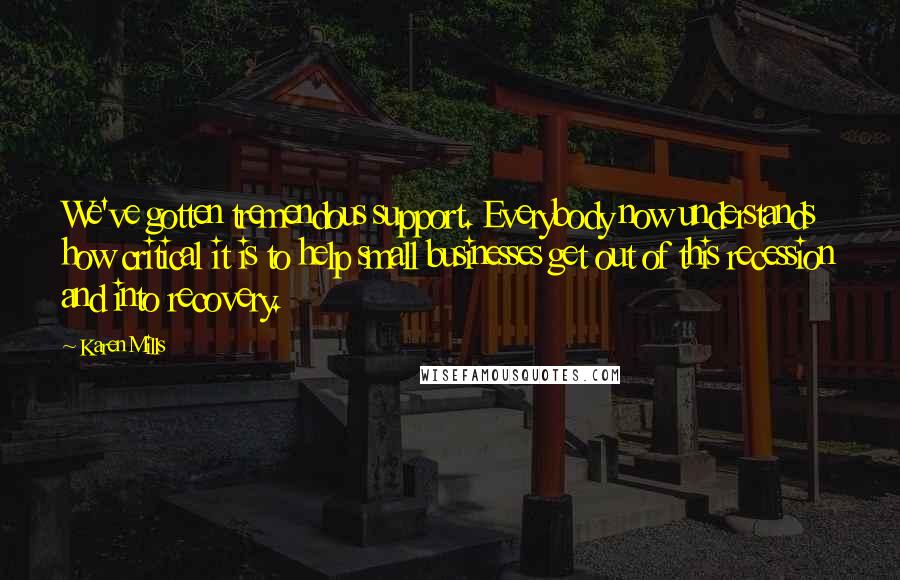 Karen Mills Quotes: We've gotten tremendous support. Everybody now understands how critical it is to help small businesses get out of this recession and into recovery.