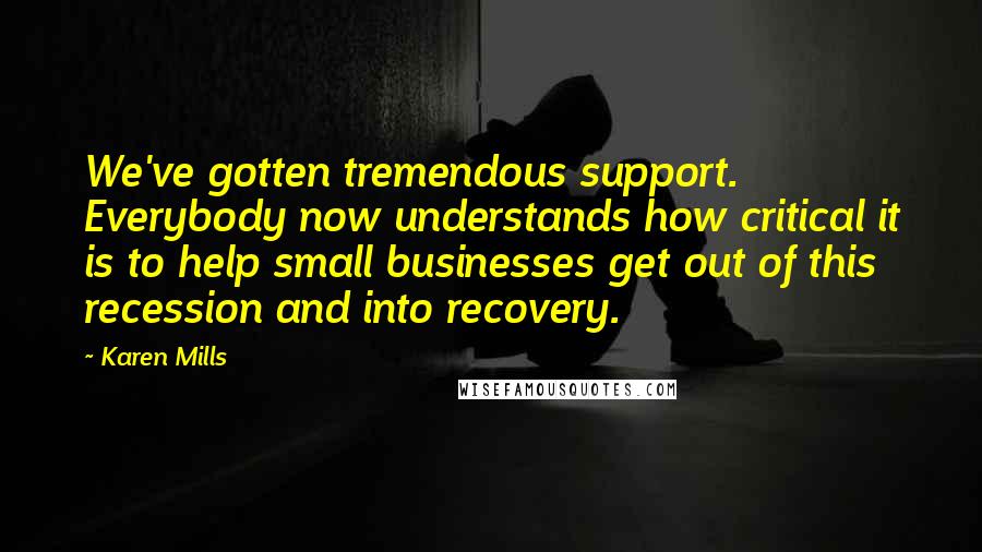 Karen Mills Quotes: We've gotten tremendous support. Everybody now understands how critical it is to help small businesses get out of this recession and into recovery.