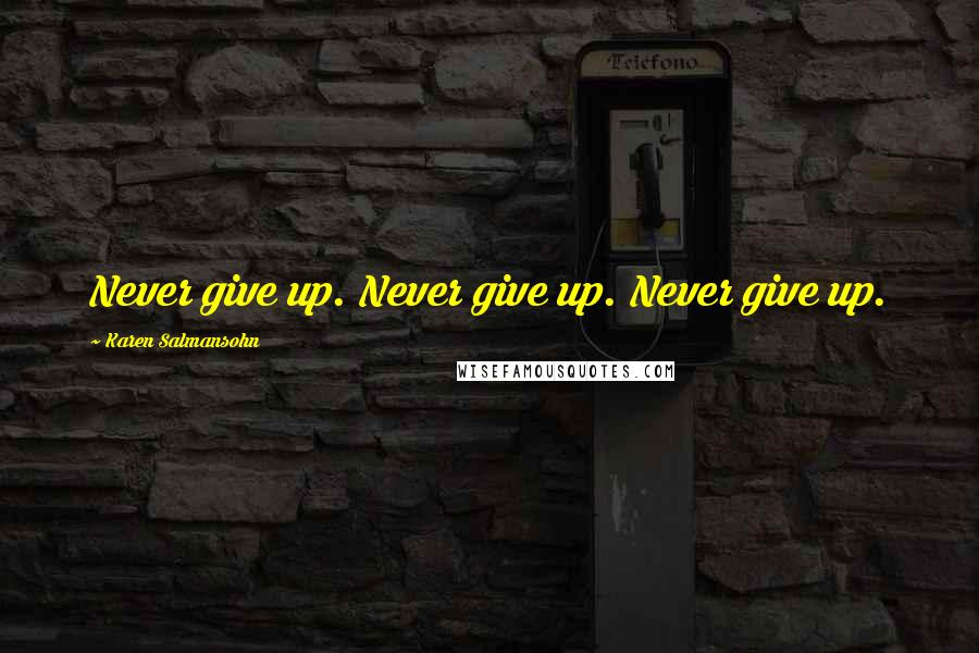 Karen Salmansohn Quotes: Never give up. Never give up. Never give up.