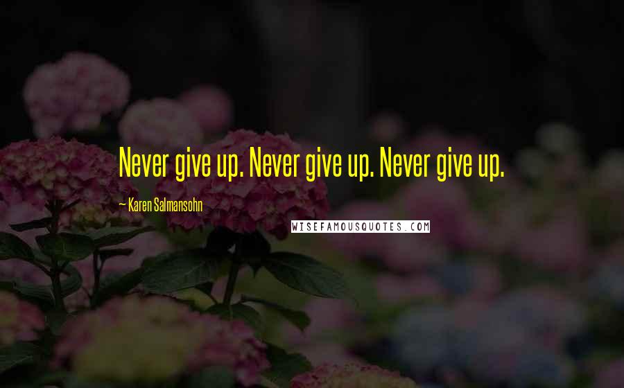 Karen Salmansohn Quotes: Never give up. Never give up. Never give up.