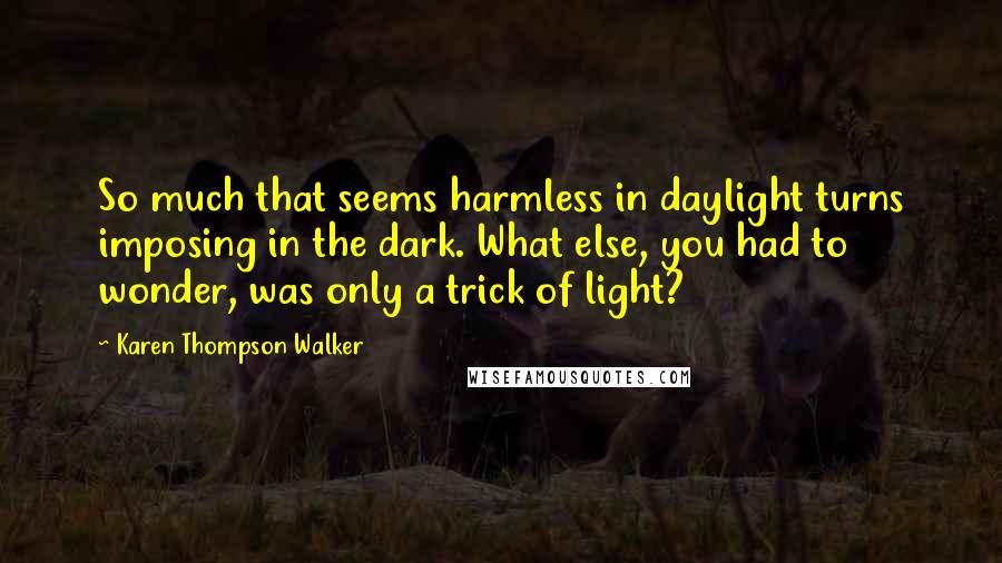 Karen Thompson Walker Quotes: So much that seems harmless in daylight turns imposing in the dark. What else, you had to wonder, was only a trick of light?