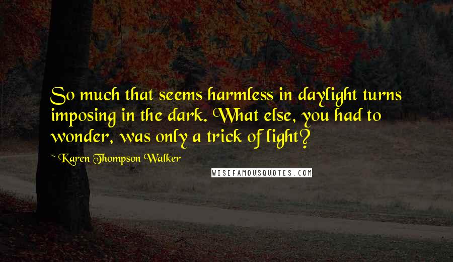 Karen Thompson Walker Quotes: So much that seems harmless in daylight turns imposing in the dark. What else, you had to wonder, was only a trick of light?