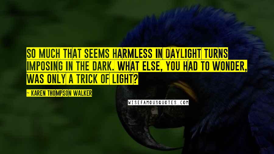 Karen Thompson Walker Quotes: So much that seems harmless in daylight turns imposing in the dark. What else, you had to wonder, was only a trick of light?