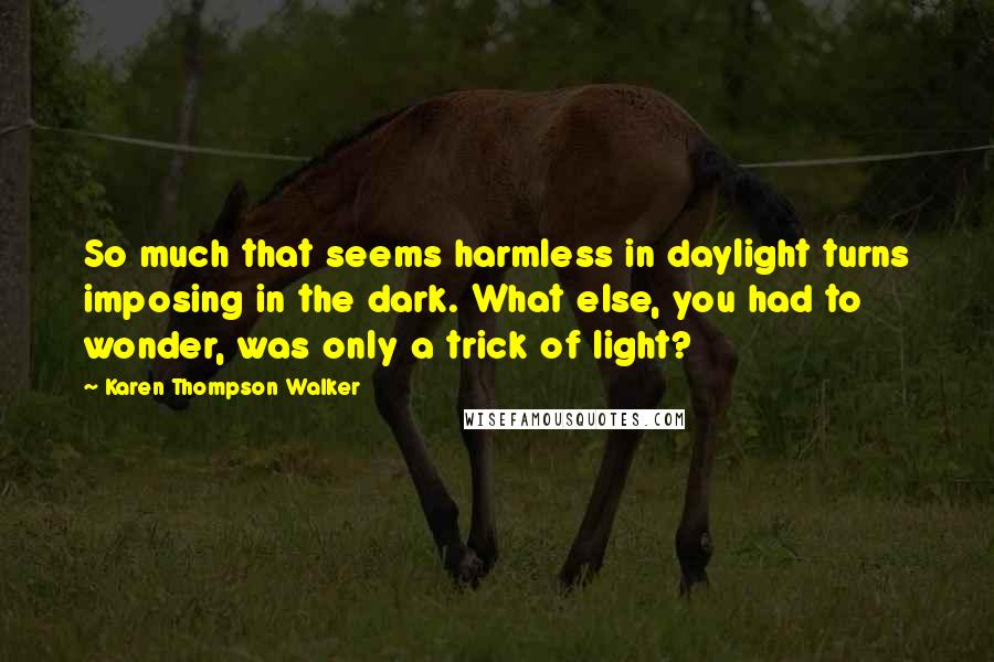 Karen Thompson Walker Quotes: So much that seems harmless in daylight turns imposing in the dark. What else, you had to wonder, was only a trick of light?