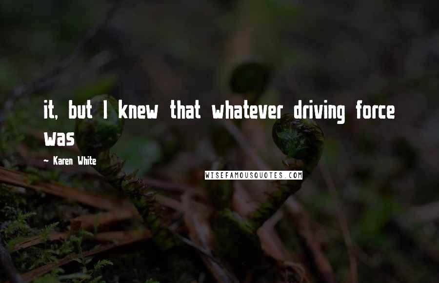 Karen White Quotes: it, but I knew that whatever driving force was