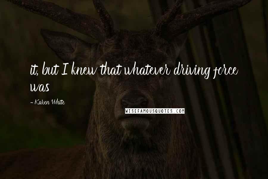 Karen White Quotes: it, but I knew that whatever driving force was
