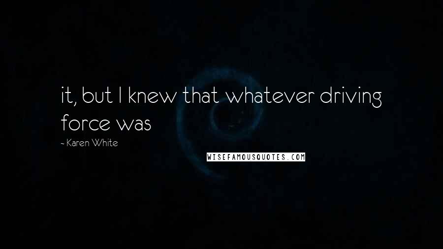 Karen White Quotes: it, but I knew that whatever driving force was