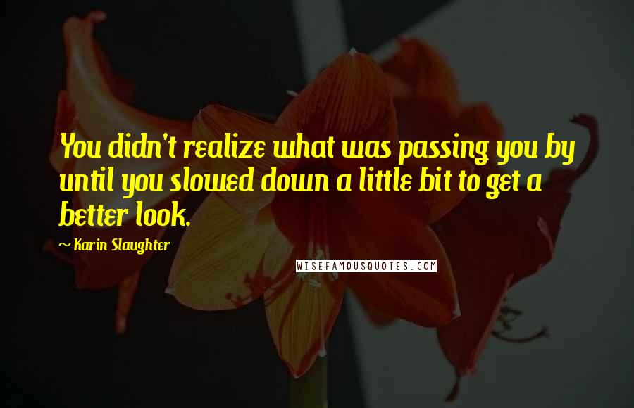 Karin Slaughter Quotes: You didn't realize what was passing you by until you slowed down a little bit to get a better look.