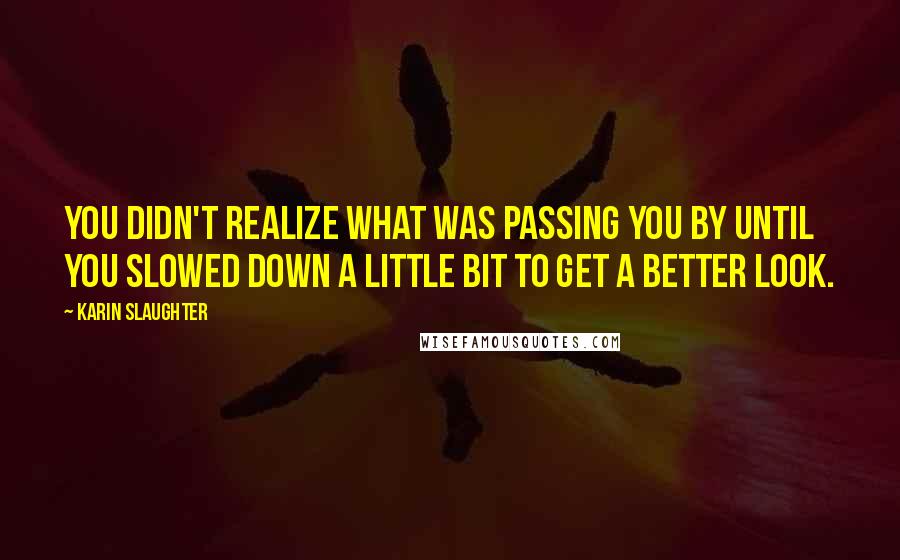 Karin Slaughter Quotes: You didn't realize what was passing you by until you slowed down a little bit to get a better look.