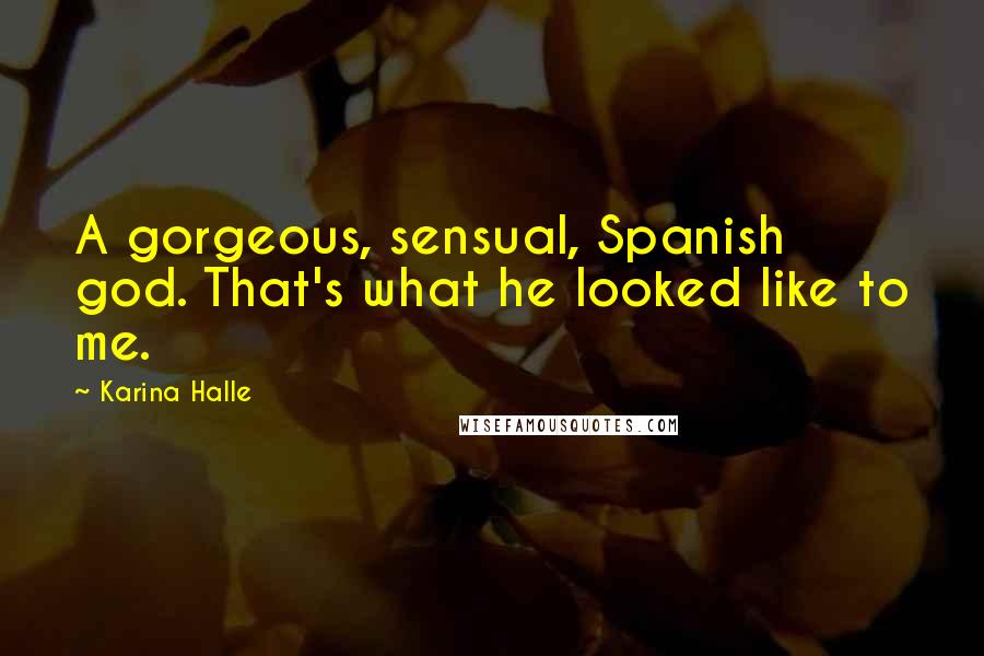 Karina Halle Quotes: A gorgeous, sensual, Spanish god. That's what he looked like to me.
