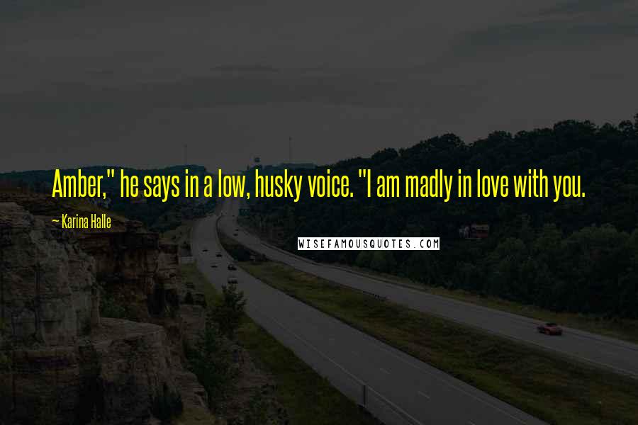 Karina Halle Quotes: Amber," he says in a low, husky voice. "I am madly in love with you.