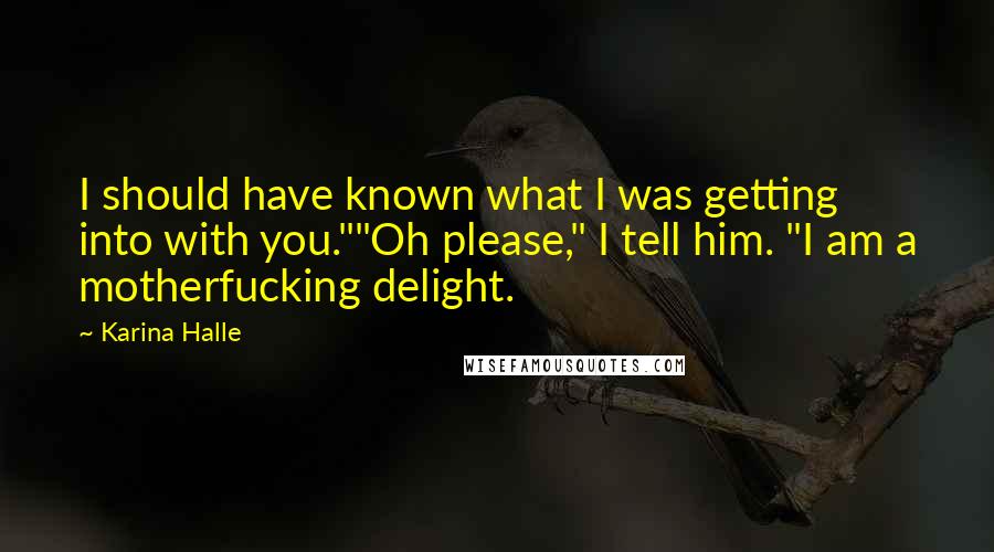 Karina Halle Quotes: I should have known what I was getting into with you.""Oh please," I tell him. "I am a motherfucking delight.