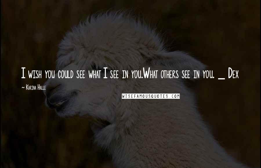 Karina Halle Quotes: I wish you could see what I see in you.What others see in you. _ Dex