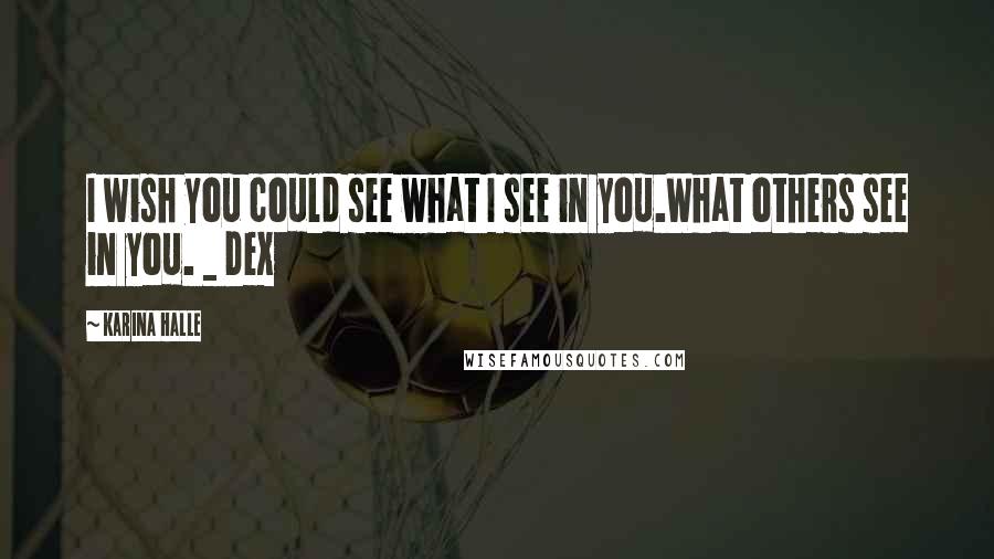 Karina Halle Quotes: I wish you could see what I see in you.What others see in you. _ Dex