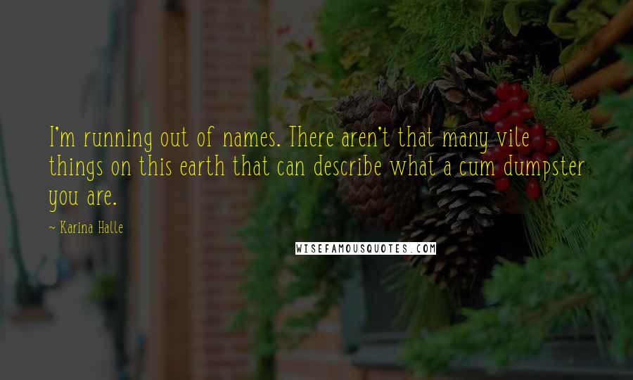 Karina Halle Quotes: I'm running out of names. There aren't that many vile things on this earth that can describe what a cum dumpster you are.
