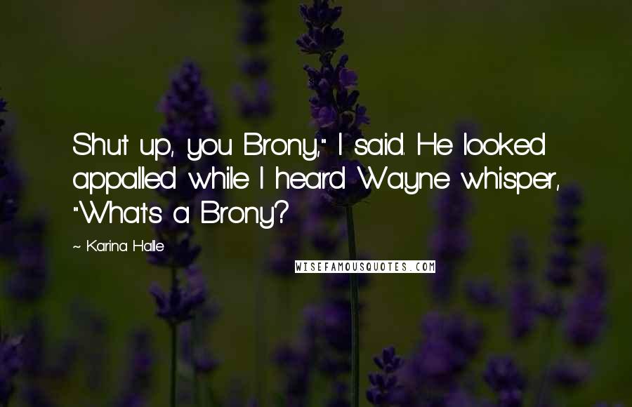 Karina Halle Quotes: Shut up, you Brony," I said. He looked appalled while I heard Wayne whisper, "What's a Brony?