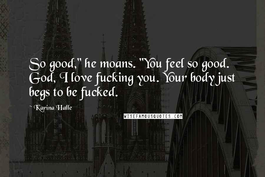 Karina Halle Quotes: So good," he moans. "You feel so good. God, I love fucking you. Your body just begs to be fucked.