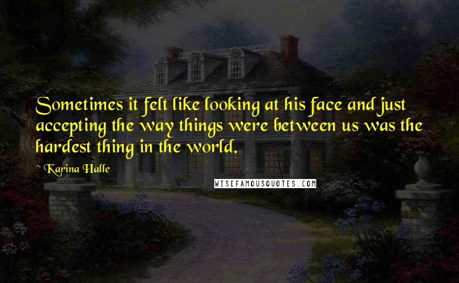 Karina Halle Quotes: Sometimes it felt like looking at his face and just accepting the way things were between us was the hardest thing in the world.