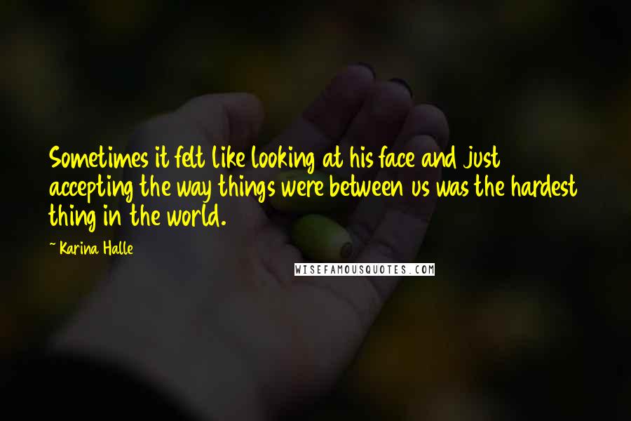Karina Halle Quotes: Sometimes it felt like looking at his face and just accepting the way things were between us was the hardest thing in the world.