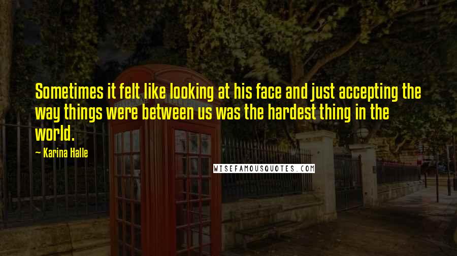 Karina Halle Quotes: Sometimes it felt like looking at his face and just accepting the way things were between us was the hardest thing in the world.