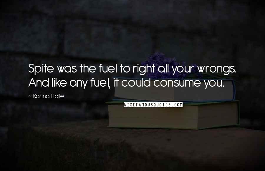 Karina Halle Quotes: Spite was the fuel to right all your wrongs. And like any fuel, it could consume you.
