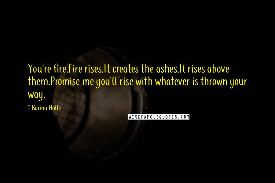 Karina Halle Quotes: You're fire.Fire rises.It creates the ashes.It rises above them.Promise me you'll rise with whatever is thrown your way.