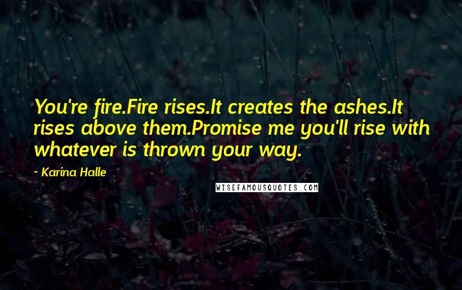 Karina Halle Quotes: You're fire.Fire rises.It creates the ashes.It rises above them.Promise me you'll rise with whatever is thrown your way.