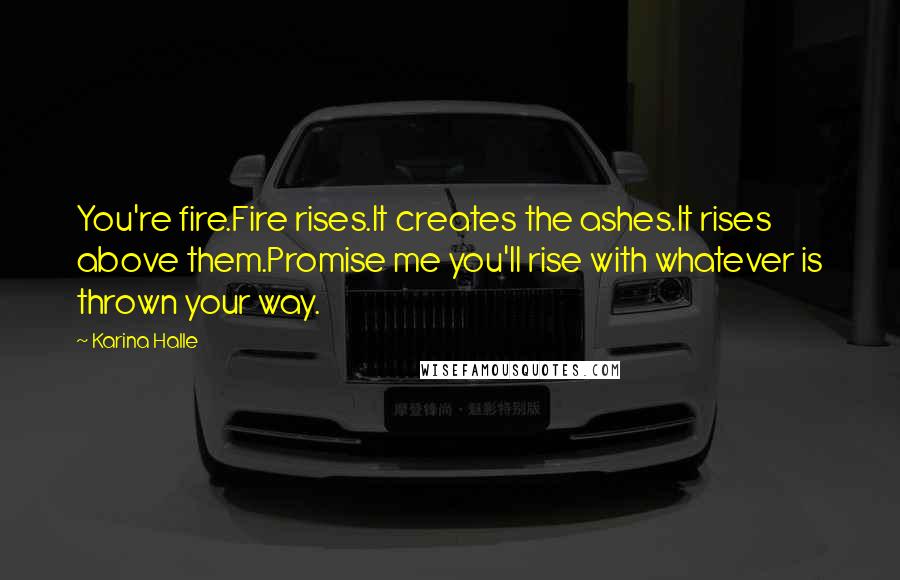 Karina Halle Quotes: You're fire.Fire rises.It creates the ashes.It rises above them.Promise me you'll rise with whatever is thrown your way.