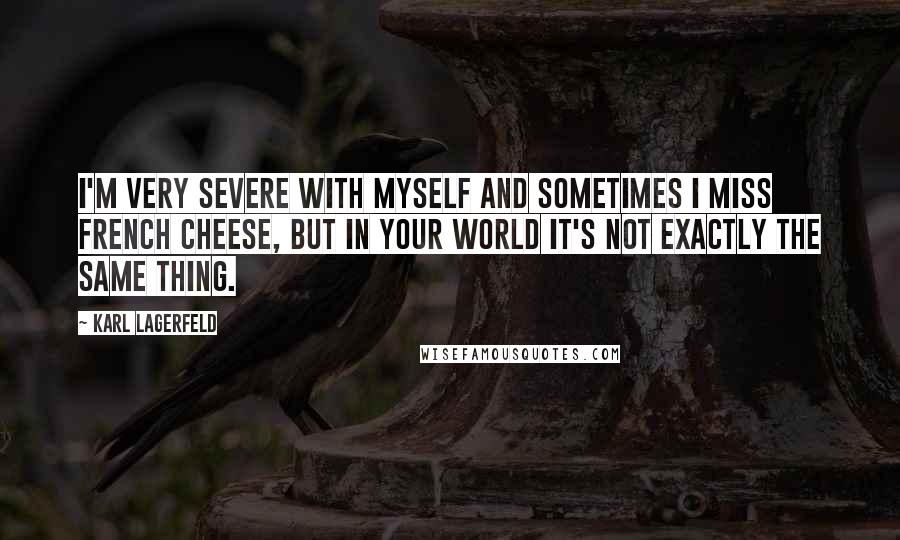 Karl Lagerfeld Quotes: I'm very severe with myself and sometimes I miss French cheese, but in your world it's not exactly the same thing.