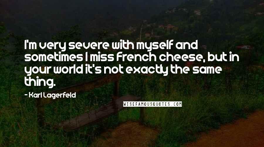 Karl Lagerfeld Quotes: I'm very severe with myself and sometimes I miss French cheese, but in your world it's not exactly the same thing.