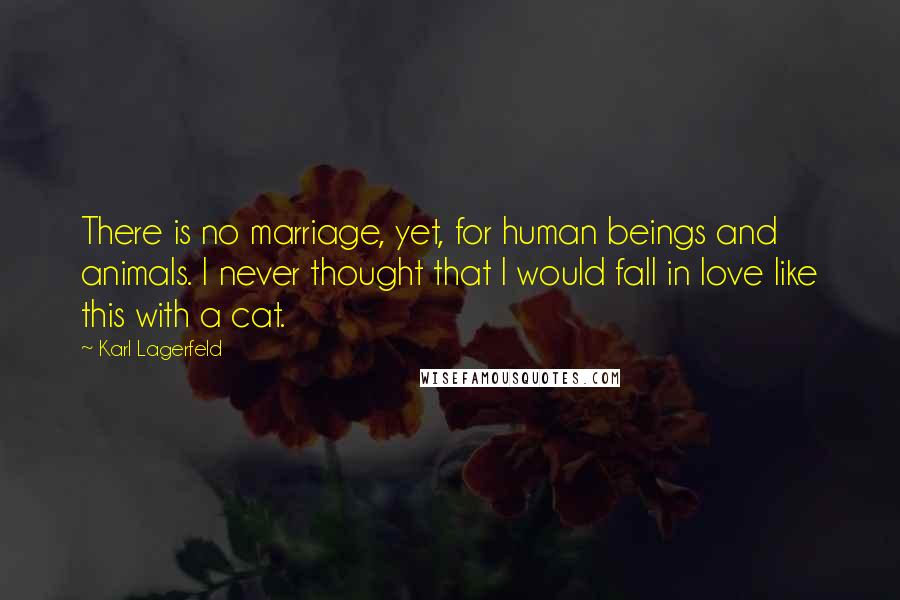 Karl Lagerfeld Quotes: There is no marriage, yet, for human beings and animals. I never thought that I would fall in love like this with a cat.