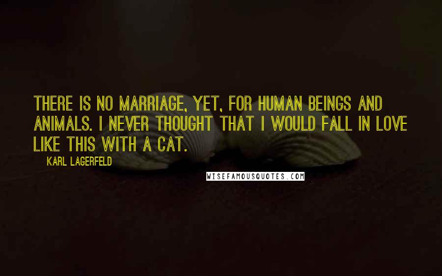 Karl Lagerfeld Quotes: There is no marriage, yet, for human beings and animals. I never thought that I would fall in love like this with a cat.