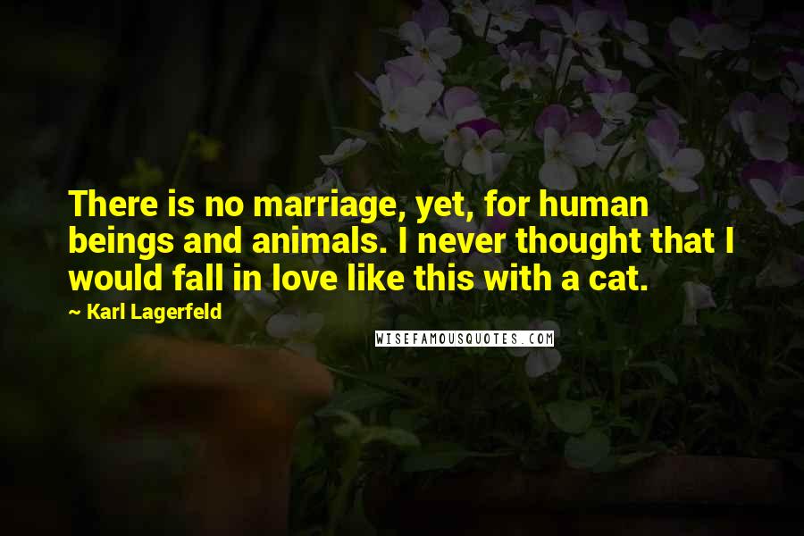 Karl Lagerfeld Quotes: There is no marriage, yet, for human beings and animals. I never thought that I would fall in love like this with a cat.