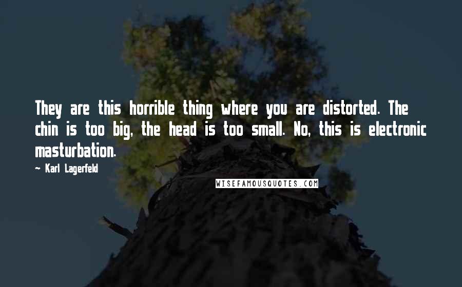 Karl Lagerfeld Quotes: They are this horrible thing where you are distorted. The chin is too big, the head is too small. No, this is electronic masturbation.