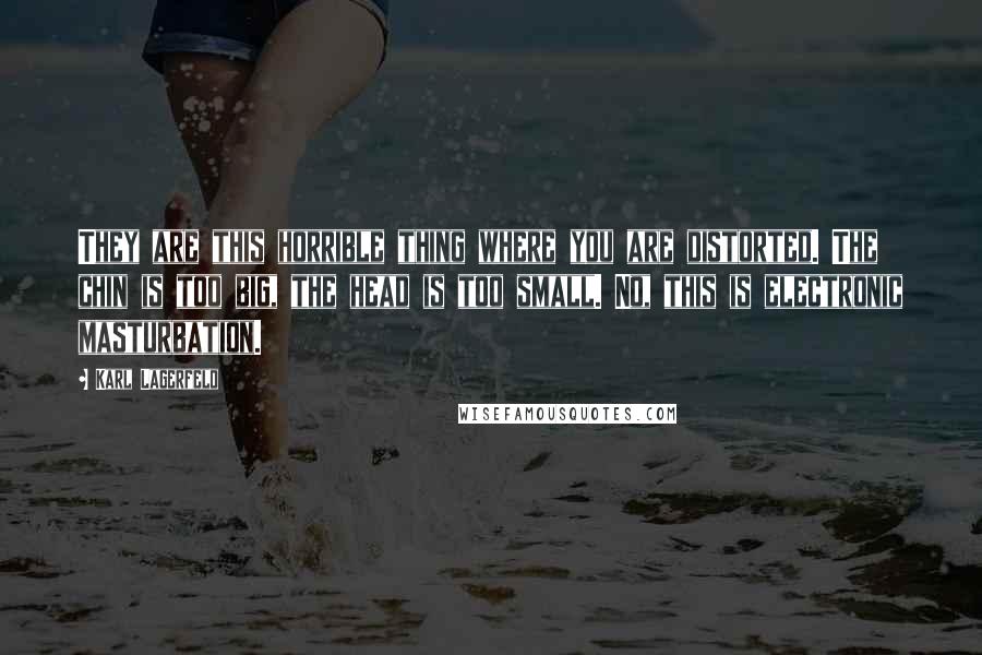 Karl Lagerfeld Quotes: They are this horrible thing where you are distorted. The chin is too big, the head is too small. No, this is electronic masturbation.