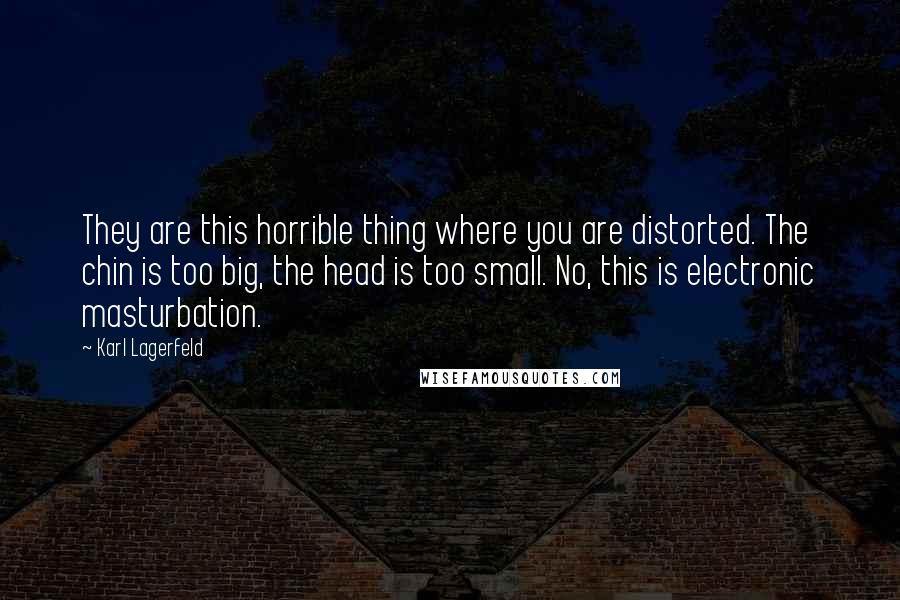 Karl Lagerfeld Quotes: They are this horrible thing where you are distorted. The chin is too big, the head is too small. No, this is electronic masturbation.