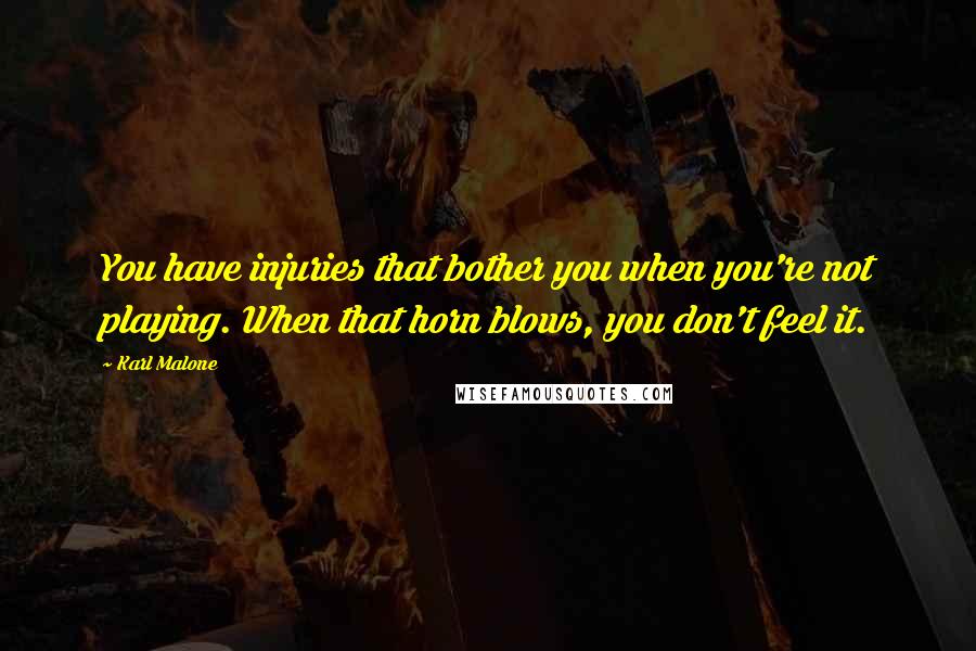 Karl Malone Quotes: You have injuries that bother you when you're not playing. When that horn blows, you don't feel it.